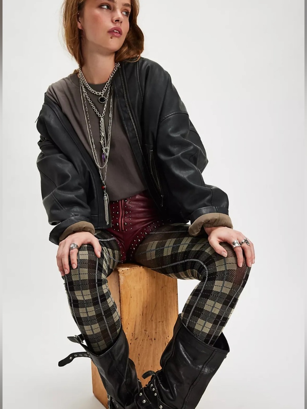 Free People Highland Hues Tartan Tights NWT